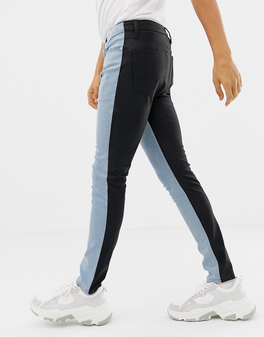 ASOS DESIGN – Ljusa superskinny jeans med kontrasterande baksida i PU-Blå
