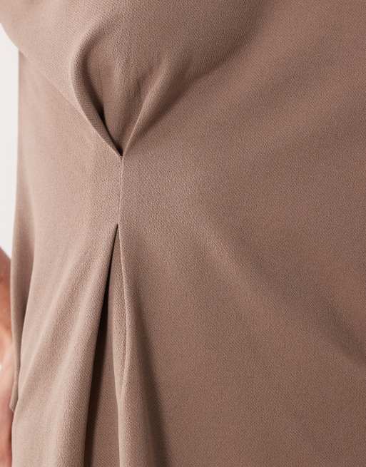 ASOS DESIGN – Ljusbeige, asymmetrisk topp med veck i jerseytwill, del av set, 3 av 4