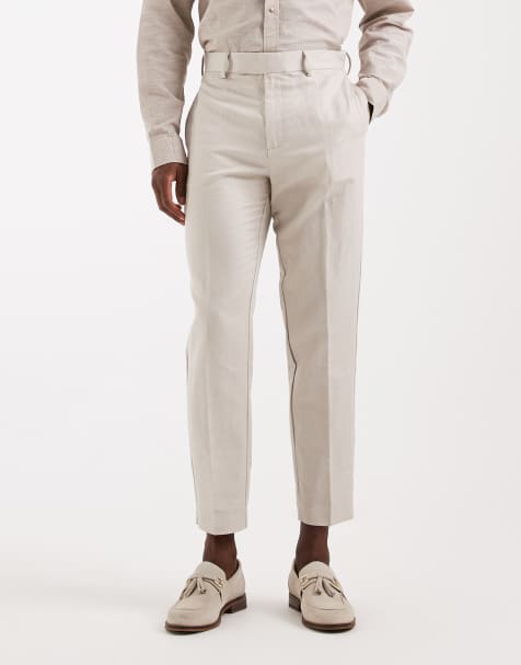 ASOS DESIGN – Ljusbeige, avsmalnande finbyxor i linnerikt tyg - view 1