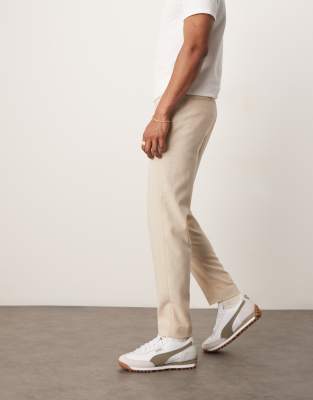 ASOS DESIGN – Ljusbeige, avsmalnande finbyxor i ylletyg - view 1