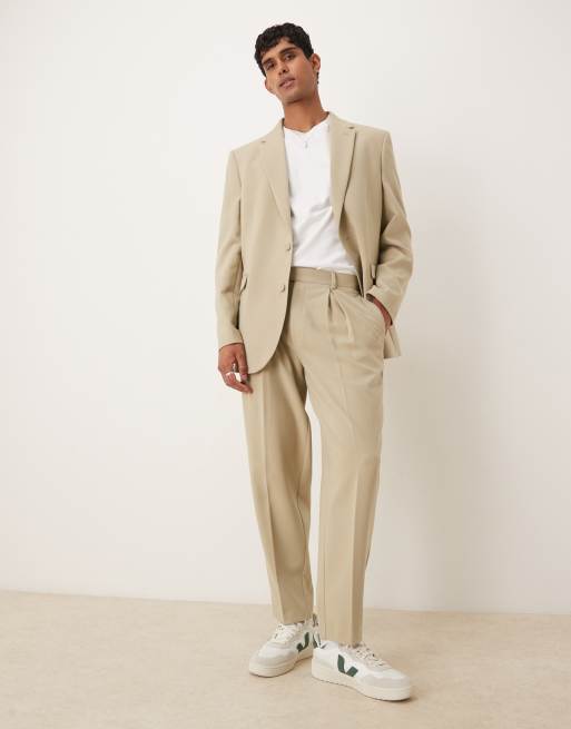 ASOS DESIGN – Ljusbeige, avsmalnande kostymbyxor i oversize, del av kostym, 2 av 5