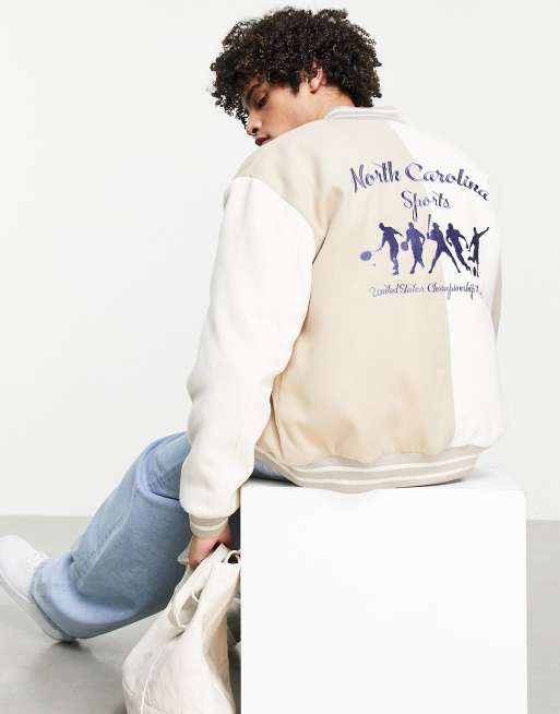 ASOS DESIGN – Ljusbeige bomberjacka i oversize med broderi och. tvådelad design, 4 av 4