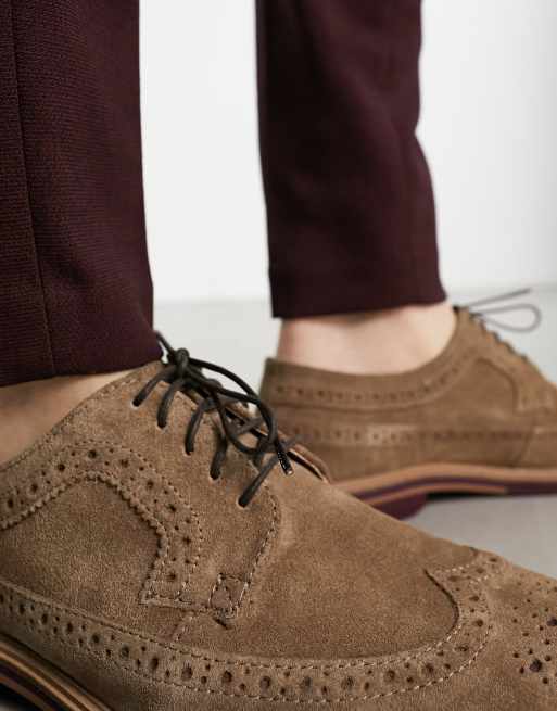 ASOS DESIGN – Ljusbeige brogueskor i mocka med kontrastfärgad sula, 4 av 4