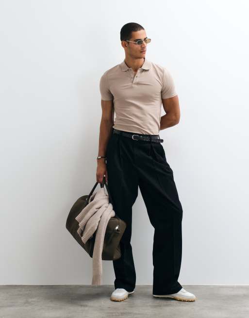 ASOS DESIGN – Ljusbeige, enkel pikétröja i muscle fit, 3 av 5