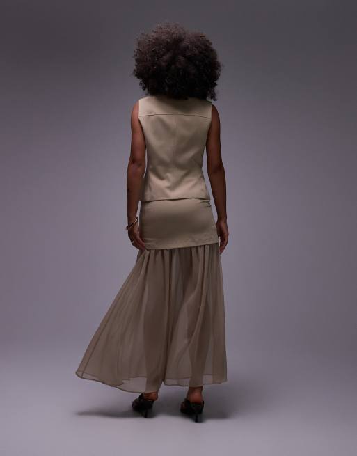 ASOS DESIGN – Ljusbeige, figursydd maxikjol med ett lager chiffong, del av set, 3 av 5