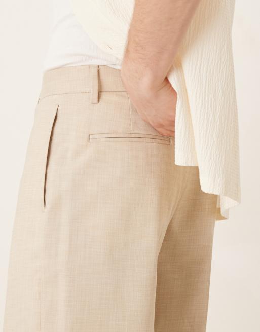 ASOS DESIGN – Ljusbeige finbyxor med vida ben i crosshatch-tyg, 3 av 5