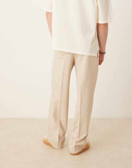 ASOS DESIGN – Ljusbeige finbyxor med vida ben i crosshatch-tyg, 4 av 5