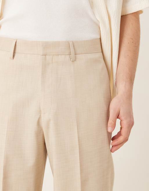ASOS DESIGN – Ljusbeige finbyxor med vida ben i crosshatch-tyg, 5 av 5