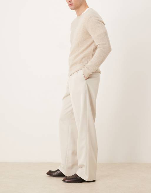 ASOS DESIGN – Ljusbeige finbyxor med vida ben och två veck, 3 av 5