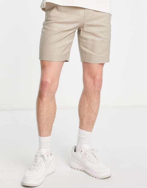 ASOS DESIGN – Ljusbeige finshorts i linnemix med extra smal passform, 3 av 4