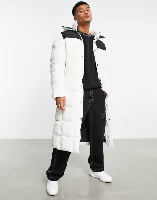 ASOS DESIGN – Ljusbeige, fyrkantigt quiltad pufferjacka i lång modell