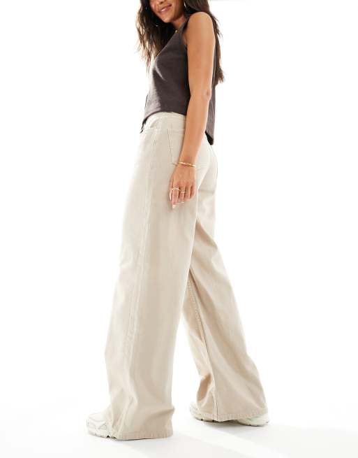 ASOS DESIGN – Ljusbeige jeans med vida ben, spänne baktill och hög midja, 3 av 5