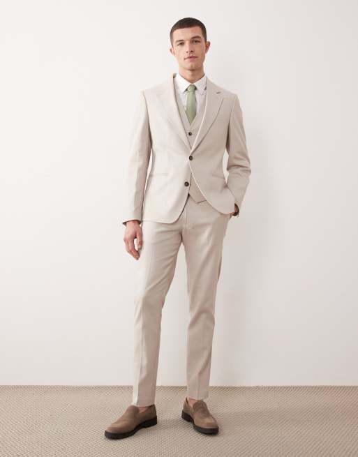 ASOS DESIGN – Beige, smal kostym i linnerikt tyg, 4 av 4