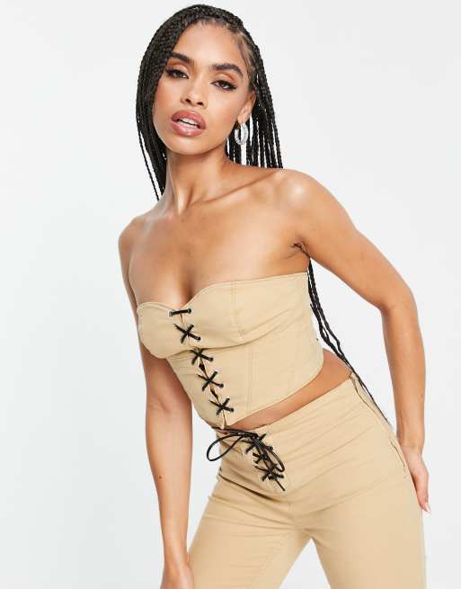ASOS DESIGN – Ljusbeige korsett-topp med snörning, del av set, 3 av 4