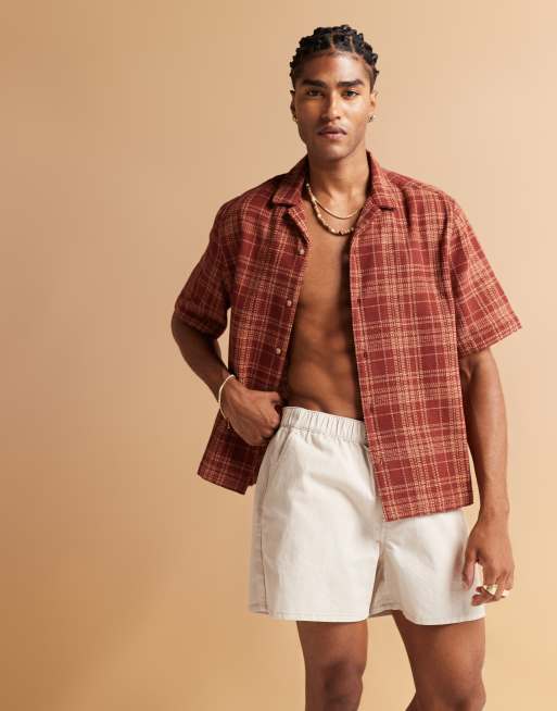 ASOS DESIGN – Ljusbeige, korta shorts i linnemix med resårmidja, 3 av 5