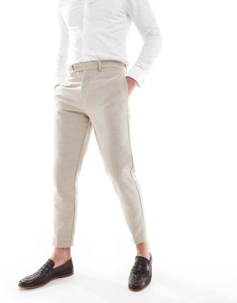 ASOS DESIGN – Ljusbeige kostymbyxor i vävd ylleblandning med avsmalnande passform - view 1