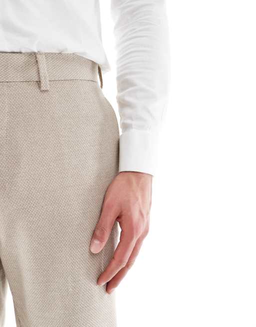 ASOS DESIGN – Ljusbeige kostymbyxor i vävd ylleblandning med avsmalnande passform, 3 av 5