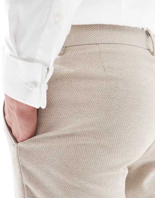 ASOS DESIGN – Ljusbeige kostymbyxor i vävd ylleblandning med avsmalnande passform, 4 av 5