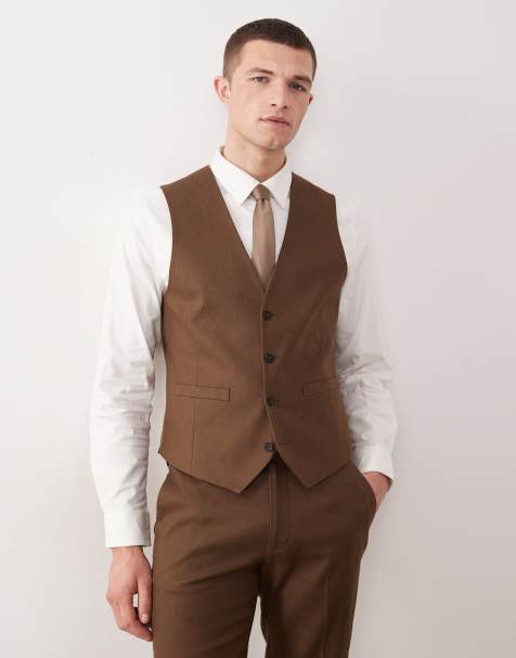 ASOS DESIGN – Ljusbeige kostymväst i linneblandning - view 1