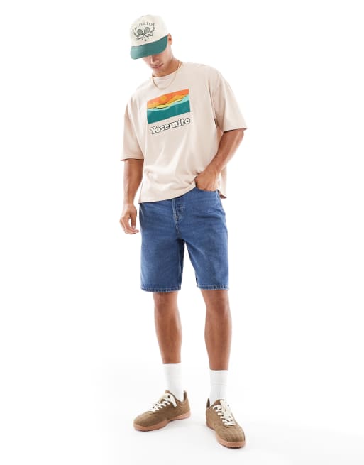  ASOS DESIGN – Ljusbeige, kraftig t-shirt i oversize med boxig passform och somrigt tryck, 2 av 4
