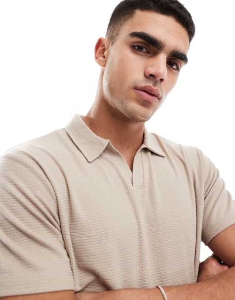 ASOS DESIGN – Ljusbeige, kraftig t-shirt i pikéstil med normal passform och texturerad känsla - view 1