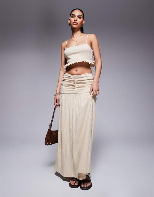 ASOS DESIGN – Ljusbeige, krinklad maxikjol sänkt midja, 3 av 5