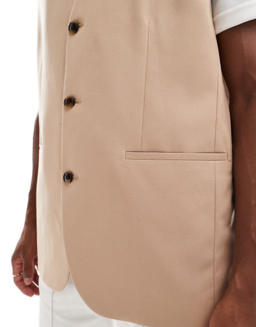 ASOS DESIGN – Ljusbeige, lång, fin kostymväst, del av set, 3 av 4