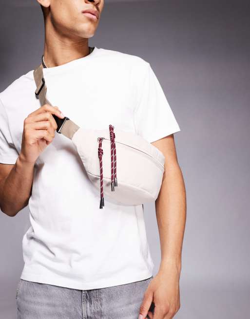 ASOS DESIGN – Ljusbeige magväska med kontrastfärgade dragflikar i nylon, 3 av 4