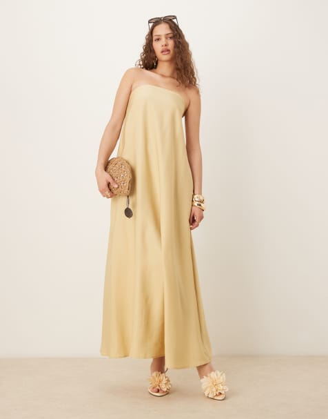 ASOS DESIGN – Ljusbeige maxiklänning med bandeauringning i cupro - view 1