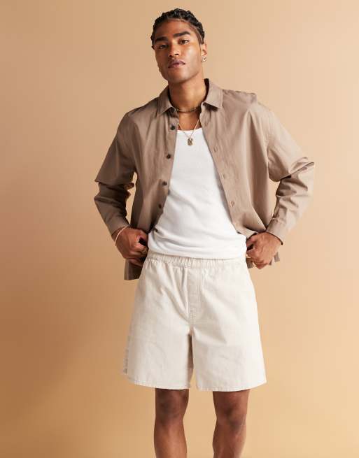 ASOS DESIGN – Ljusbeige, medellånga shorts i linnemix med resårmidja, 3 av 5