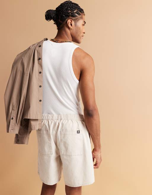 ASOS DESIGN – Ljusbeige, medellånga shorts i linnemix med resårmidja, 4 av 5