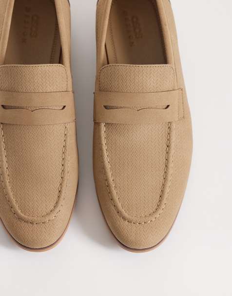 ASOS DESIGN – Ljusbeige pennyloafers med naturlig sula och präglad väv - view 1
