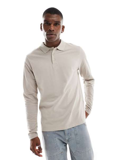 ASOS DESIGN – Ljusbeige pikétröja med långa ärmar - view 1