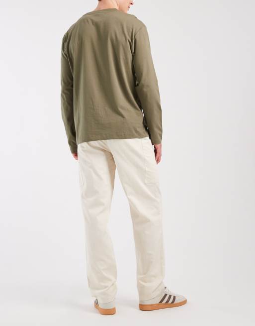ASOS DESIGN – Ljusbeige, raka cargobyxor i slubbvävd twill, 2 av 5