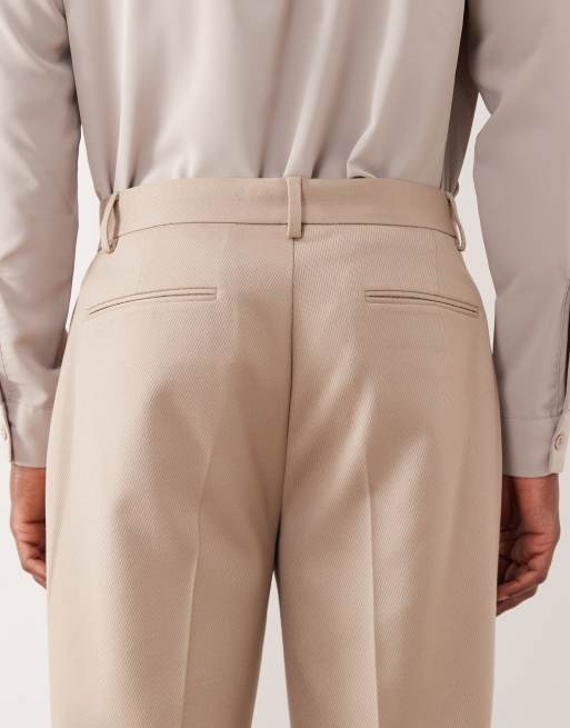 ASOS DESIGN – Ljusbeige, raka smokingbyxor med kontrastdetaljer i twill, 5 av 5