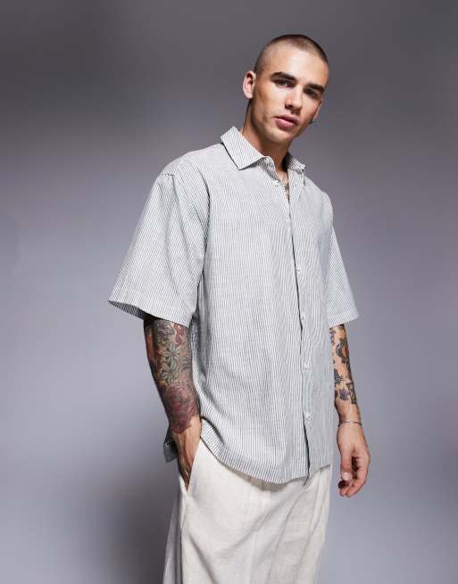 ASOS DESIGN – Ljusbeige, randig skjorta i oversize