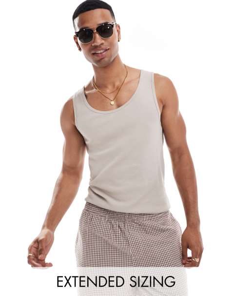 ASOS DESIGN – Ljusbeige, ribbat linne i muscle fit - view 1