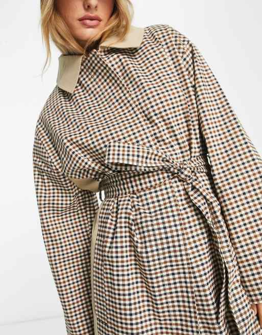 ASOS DESIGN – Ljusbeige, rutig trenchcoat, 3 av 4