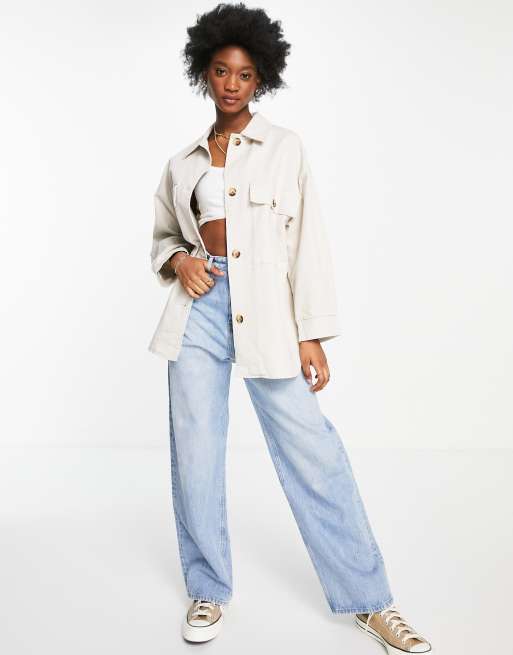ASOS DESIGN – Ljusbeige skjortjacka i oversize och tvättad finish, 4 av 4