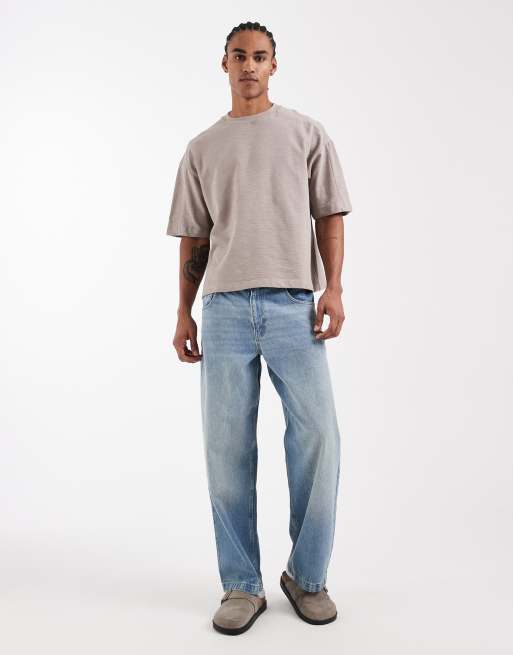 ASOS DESIGN – Ljusbeige, slubbvävd t-shirt med boxig oversize-passform och dekorativ söm , 2 av 5