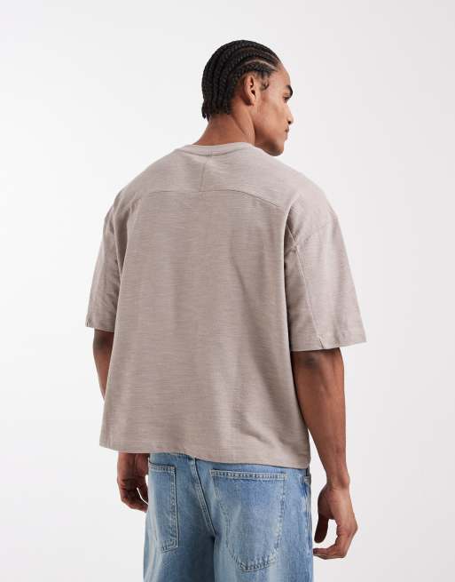 ASOS DESIGN – Ljusbeige, slubbvävd t-shirt med boxig oversize-passform och dekorativ söm , 3 av 5