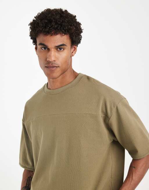 ASOS DESIGN – Ljusbeige, slubbvävd t-shirt med boxig oversize passform och dekorativ söm, 3 av 5