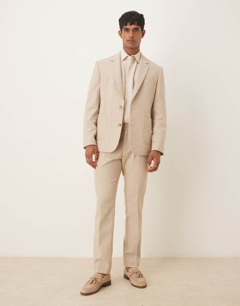 ASOS DESIGN – Ljusbeige, smal kostym i ylletyg - view 1