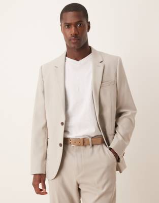 ASOS DESIGN – Ljusbeige, smal kostymkavaj i twill - view 1