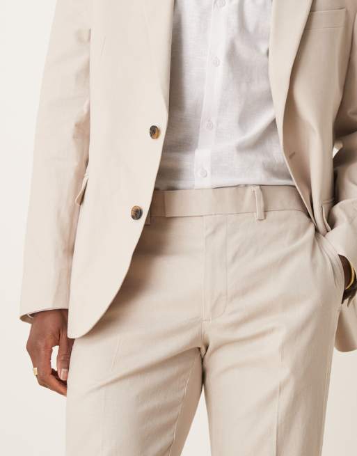 ASOS DESIGN – Ljusbeige smala kostymbyxor i linne, 3 av 5