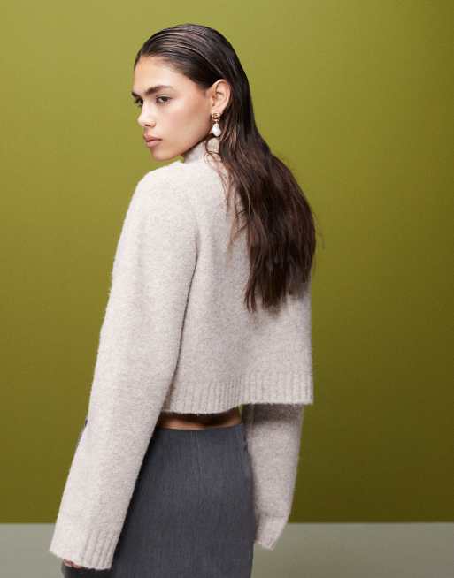 ASOS DESIGN – Ljusbeige, stickad kofta med krage och fickor, 4 av 4