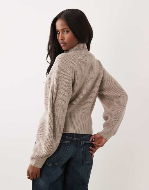 ASOS DESIGN – Ljusbeige, stickad kofta med ståkrage, 4 av 4