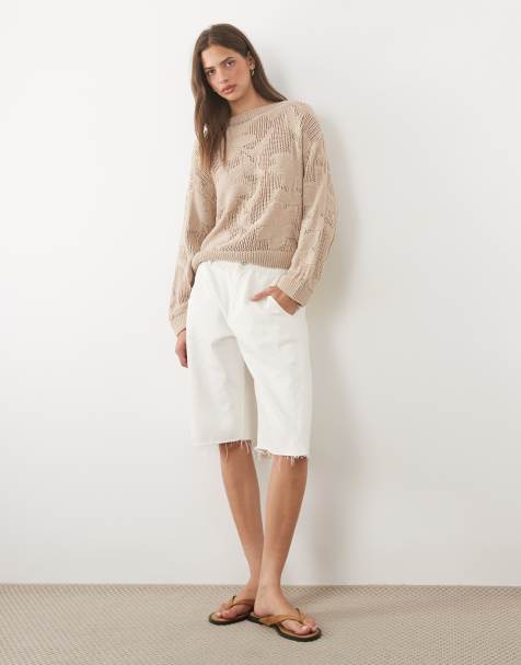 ASOS DESIGN – Ljusbeige, stickad tröja i blommig spets - view 1