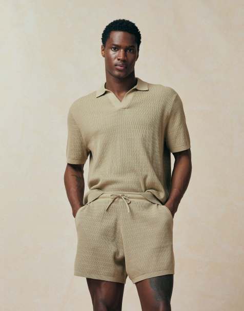 ASOS DESIGN – Ljusbeige, stickade shorts i airtex, del av set - view 1