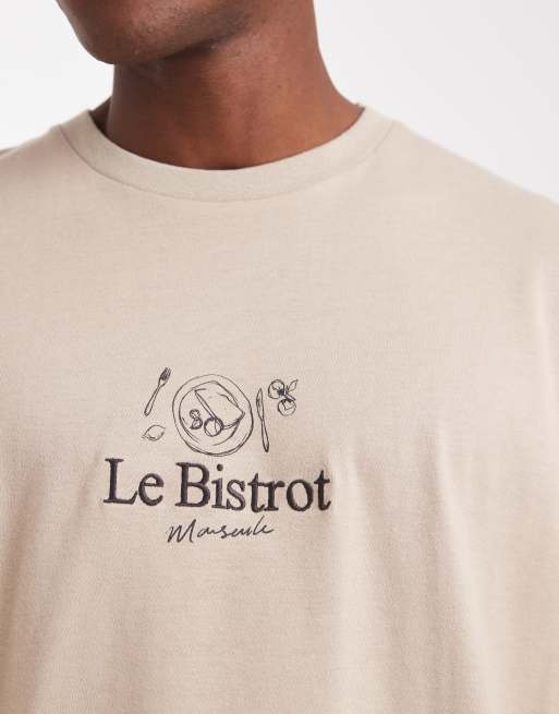 ASOS DESIGN – Ljusbeige t-shirt i oversize med broderi framtill, 5 av 5